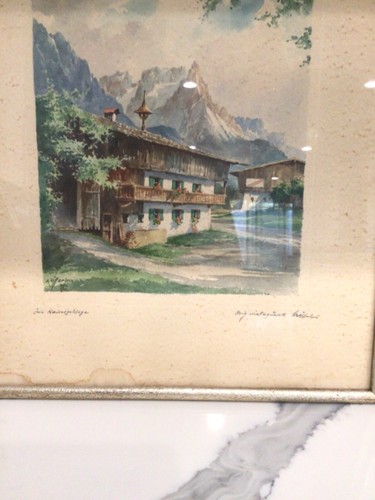 X2 Vintage Original Kafferlein gerahmtes Aquarell Landschaftsgemälde signiert 2er Set - Bild 5 von 8