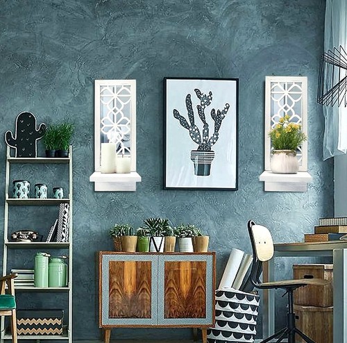 Rustic Wall Décor Candle Sconces, Farmhouse White Mirror Candle Sconces, 2 Pk - Picture 3 of 11