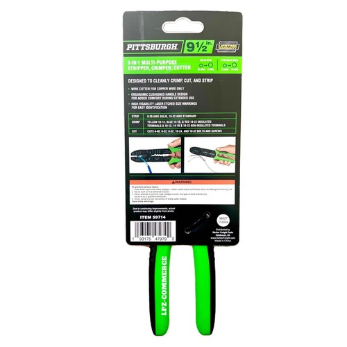 PITTSBURGH 59714 Tools 9-1/2" 3-IN-1 MULTI-PURPOSE STRIPPER, CRIMPER, CUTTER - Picture 2 of 2