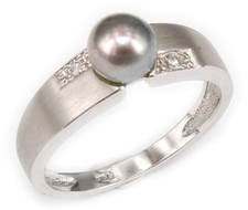 Anello Brillante 0,03 Carati W/ Argento Perla Colivata Oro Bianco 375 9kt