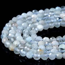 Natural Aquamarine Gemstone A Micro Faceted Round 2MM 4MM Beads 15 inch P52