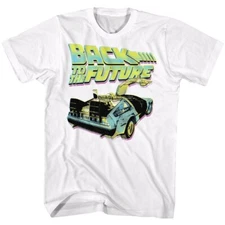 Back To The Future Neon DeLorean Car Logo White Shirts
