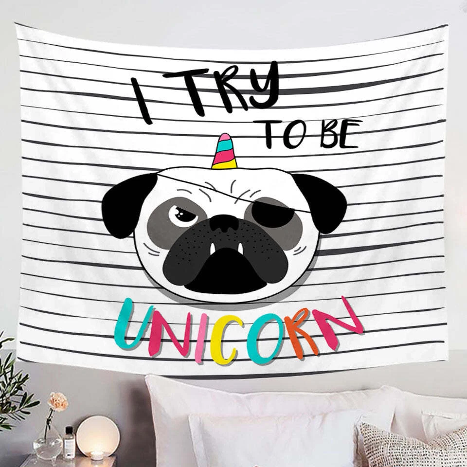 Tough Unicorn Pug Tapestry eBay