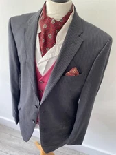 RETRO mens TOMMY HILFIGER CHARCOAL PINSTRIPE PURE WOOL SPORTS SUIT JACKET 40"