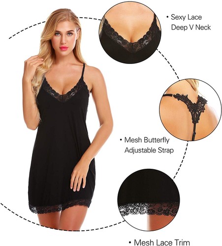Pigiama donna sexy-lingerie cotone babydoll abito da notte pizzo da notte pigiama - Foto 6 di 28