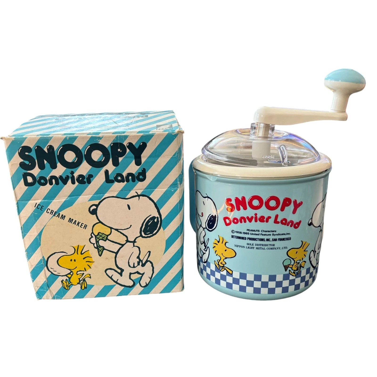 VINTAGE 1965 Donvier Land Snoopy Ice Cream Maker with Original box Blue 1 pt