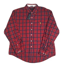 US Polo Assn USPA Men's Long Sleeve Flannel Shirt XXL SLIM FIT Red Blue Plaid