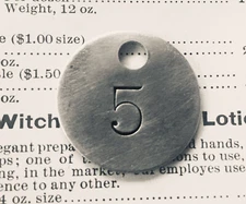 Number 5 Tag Aluminum Metal Tag Numbered Keychain Stamped Token Tag Check