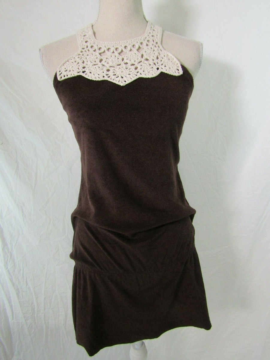 lucky brand open back dress Lucky Brand Brown Terry Cloth Cover Up Dress Size S/M