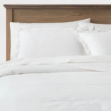 Full/Queen Cotton Chambray Duvet Cover & Sham Set White - Threshold