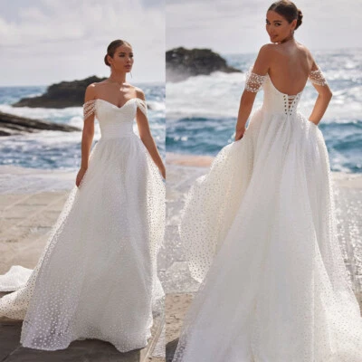 Brautkleid Boho Hochzeitskleid A-Linie Strandwind Weiß Ivory 38 40 42 44 46 - Bild 1 von 4