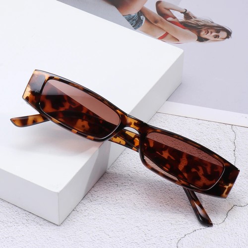 Small Rectangle Sunglasses Women Men Retro Narrow Frame Leopard Vintage - Picture 8 of 19