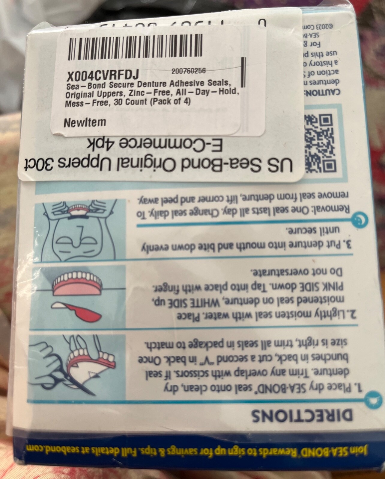 Sea Bond Denture Adhesive Seals All Day Strong Hold Zinc Free 30 ct Pack of  4