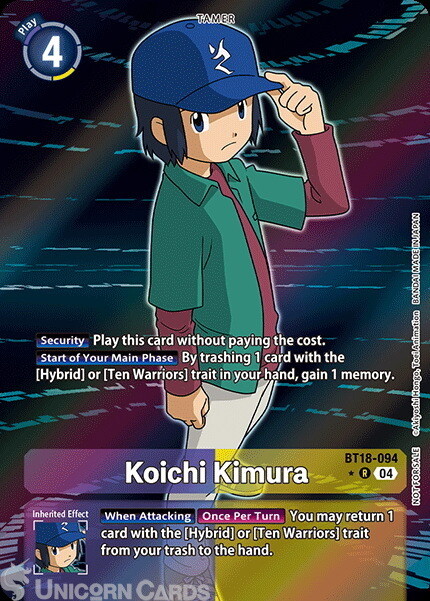 BT18-094 Koichi Kimura : Rare Alt Art Box Topper Digimon Card : BT18-19: Special