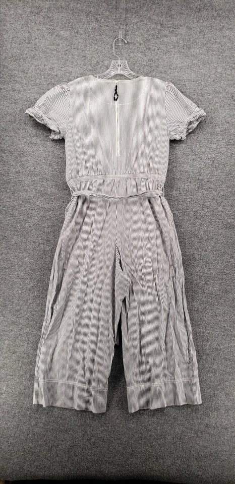 Mono J Crew Mujer 10 Gris Volantes Elastizado Algodón Orgánico Popelina Pierna Ancha Recortado Foto 2 de 4