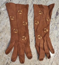Vtg Size S/M Rusty Orange Thin Suede Formal 11" Long Gloves Flower Artsy Unique
