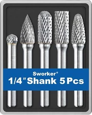 5 Pcs 1/4 Carbide Burr Set 1/4 Shank Die Grinder Bits Drill Bits Grinding Bits