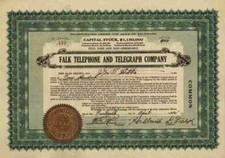 Falk Telephone and Telegraph Company 1922 Delaware Hilbert L. Falk Gold Seal C