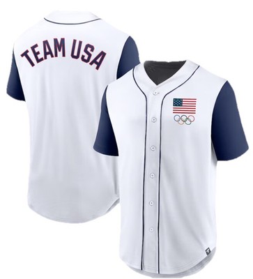 Team USA Olympics Men's Jersey Sz L Large White Full Button Front NWT NEW
