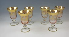 Arte Italica MEDICI-PINK Crystal & 24k Gold Accent Water Goblets Lot of 6  RARE!