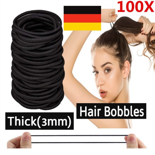 100stk Haargummi Haarband Damen Haar Gummi 100 Stück Schwarz Bunt Zopfgummi Zopf - Picture 4 of 11