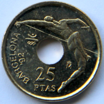 SPAIN JUAN CARLOS I 25 PESETAS 1991 KM-851 High Jump (MINT ROLL)