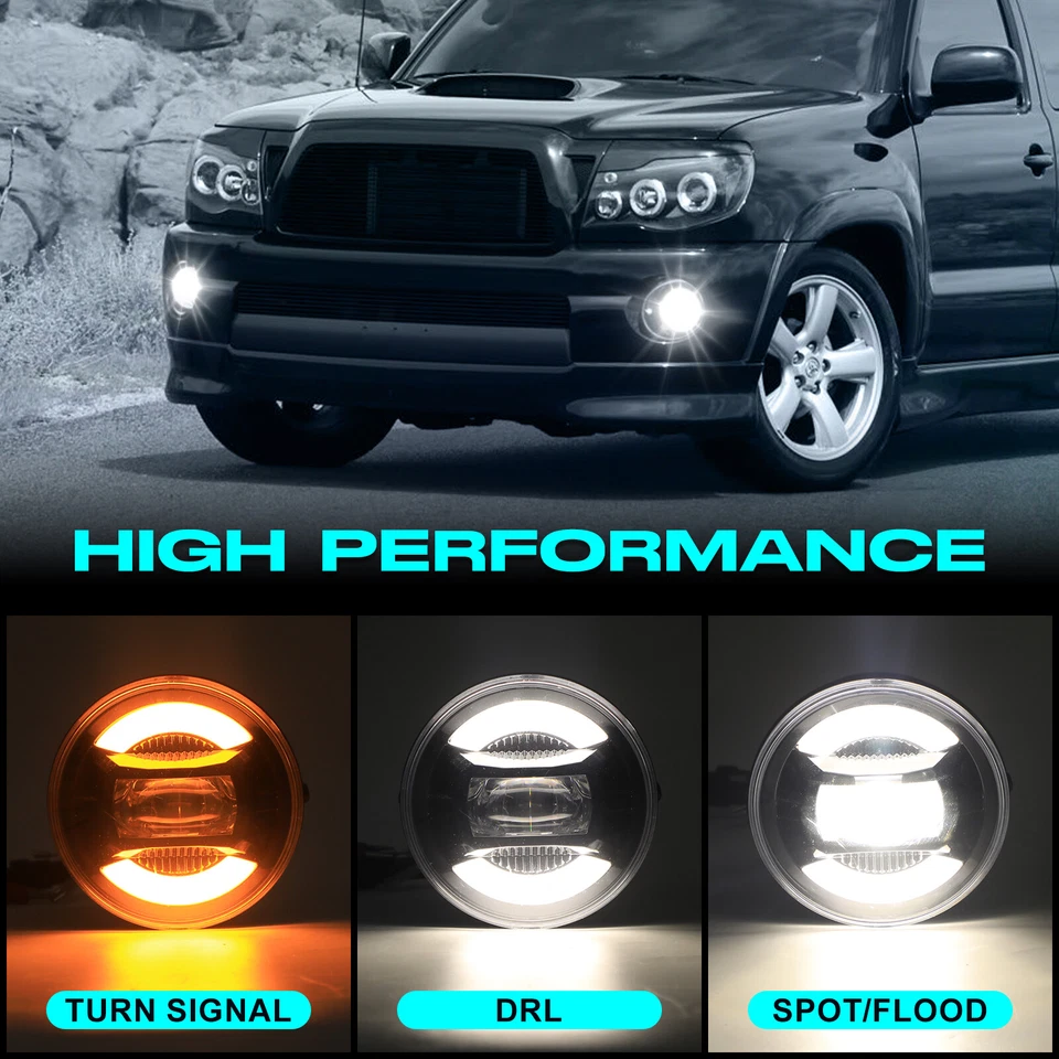 Par de luces antiniebla LED de parachoques negras Halo DRL señal de giro para Toyota Tacoma 2005-11 Foto 2 de 4