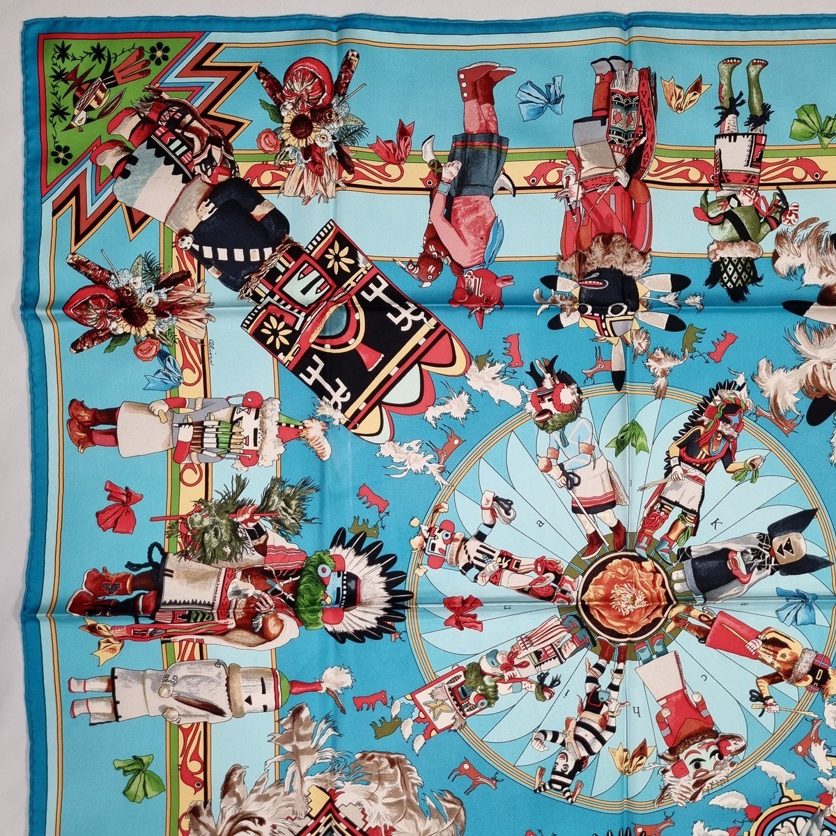 RARE VINTAGE HERMES Silk Scarf "Kachinas" Carre 90 designed by Kermit Oliver image 6