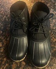 St. John's Bay Black Leather Duck Boot Lace-Up Ankle Round Toe 9 M