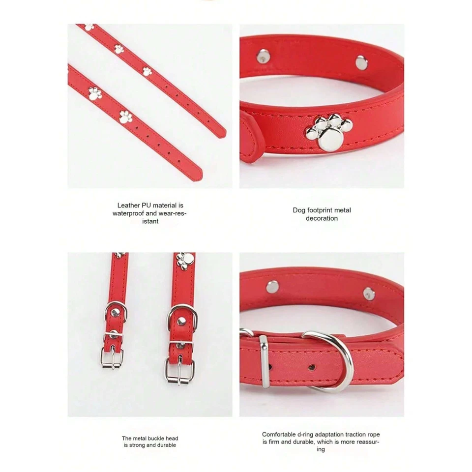 Dog Cat Coller Pu Leather Adjustable Pet Necklace Small Cat Puppy Safety Buckle - Image 3 of 4
