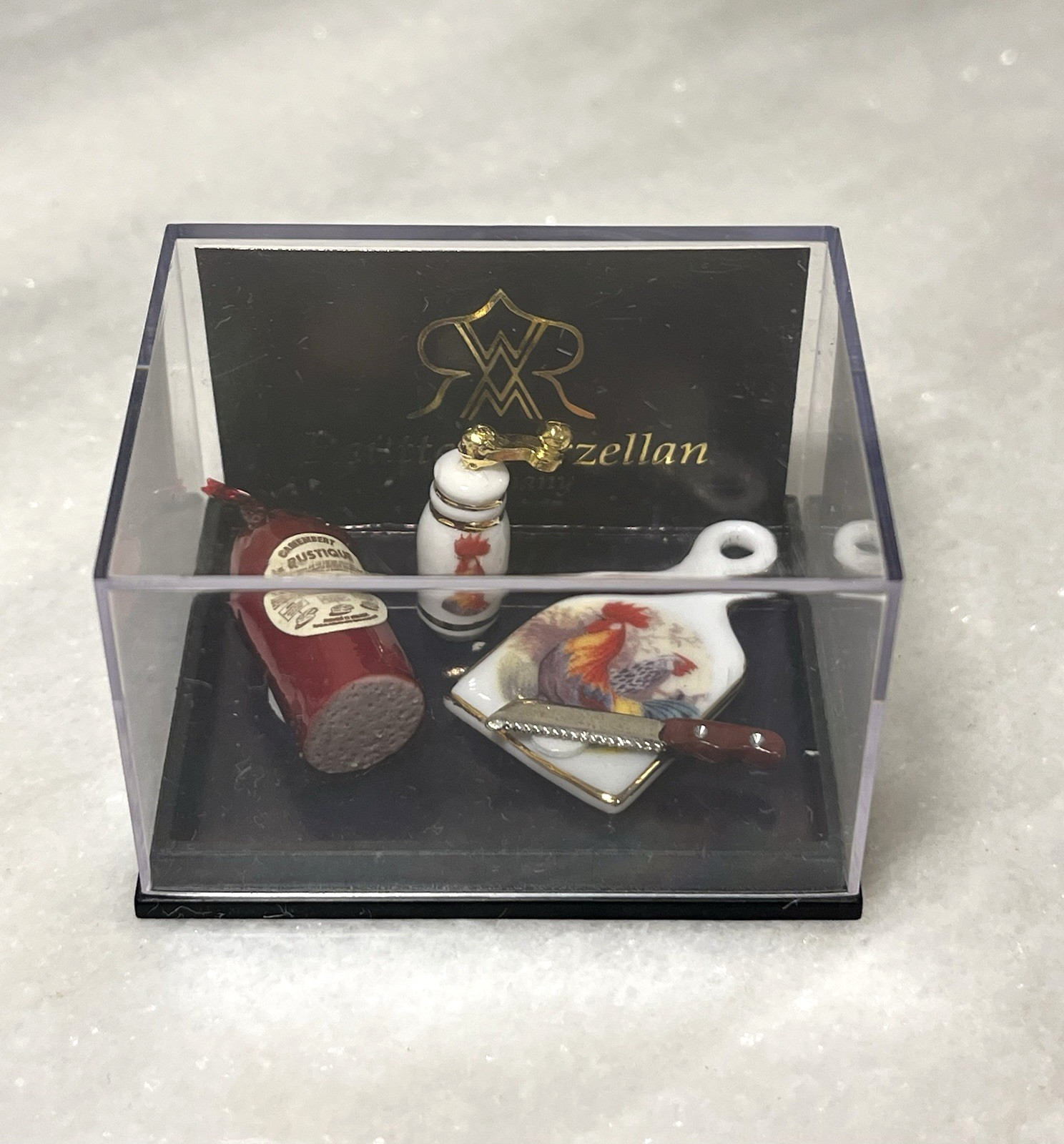 Reutter Porzellan Germany Dollhouse Miniature Rooster Cutting Board & Ham Set