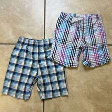 Cat Jack Carter's Boys Plaid Chino Shorts Lot 2, 5T/5 Blue/White