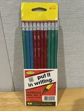 NOS VTG Empire Pencil Co Number #2 Wood Pencils 10 Pack Green Blue Red USA