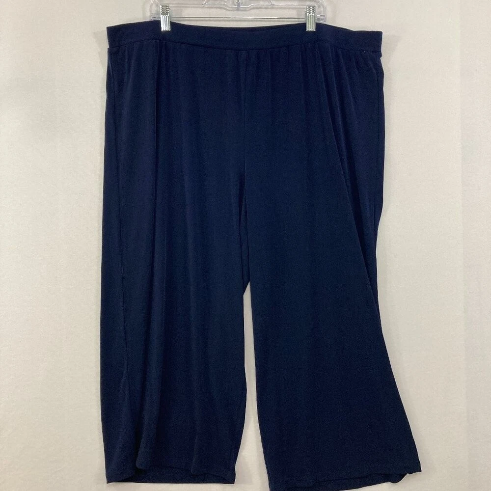 Pantalon Crop Susan Graver Petite Taille S - Bleu - Mousseline Froissée Pure