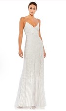 Mac Duggal #10817 Long Strappy Sequin Beaded Gown In Pearl Size 12