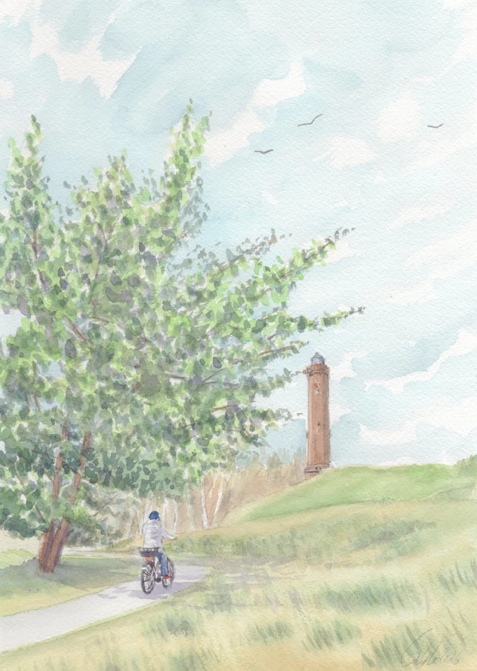 Original Aquarell -Ostfriesische Insel,Nordsee - Leuchtturm Norderney - Bild 1 von 1