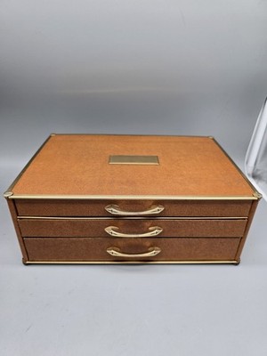 Vintage MCM 3 Drawer Jewelry Box Faux Woodgrain Estate Find