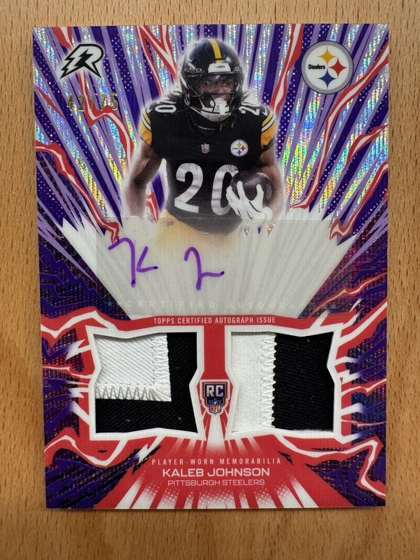 2025 Topps Resurgence - Kaleb Johnson Auto Purple Surge /75 RPA Patch Steelers