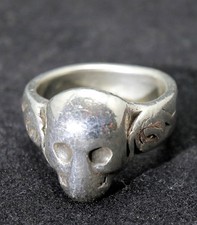 Silver Ring Skull WWII German Street Vendor WW2 Death Head 19 Grams