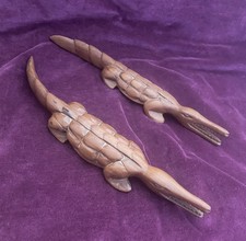 Mid Century Pair Of Teak /Hard Wood Alligator Crocodile Ornaments