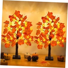 2 Pack 24 Inch Prelit Fall Maple Tree Decorations with 48 LEDs Classic Style 2