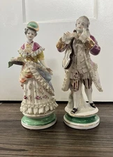 dresden porcelain lace figurines Germany Man Woman Vintage Elegant Artwork Fancy