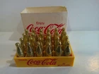 24 Vintage Mini Coca Cola Gold Bottles w/ Plastic Crate & Paper Sleeve VG Bottle