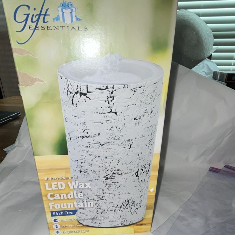 Gift Essentials LED Wax Tabletop Fountain Birch Tree 8in Battery Remote