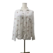 Rails Charli Safari Cheetah Linen Blend Women’s Small Button Down Shirt White