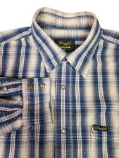 Wrangler Vintage Snap Button Cotton L/S Blue Plaid Western Shirt Size - 2XL
