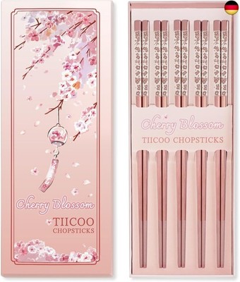 5 Paar Edelstahl Essstäbchen Wiederverwendbare Rosa Sakura Laser Graviert 
