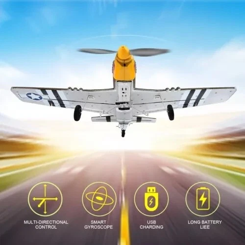 RC Plane P51 Mustang 2.4G Radio 4CH 6 Axis RTF Remote Control Fighter 2Batteries - Image 3 of 4