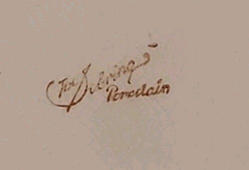 Antique Sebring Pottery Scalloped Bowl Gold Paint Bluebell Flowers 11" USA - Picture 15 of 17