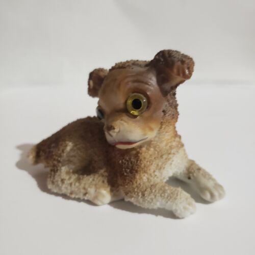 Vtg Dog Figurine Porcelain Yellow Glass Eyes Textured Brown Made in Japan - Picture 2 of 11